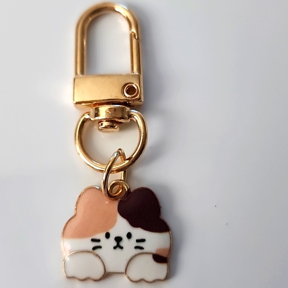 CALICO CAT  ZIPPER Pull purse charm Or Charm bracelet Lobster claw clip closure